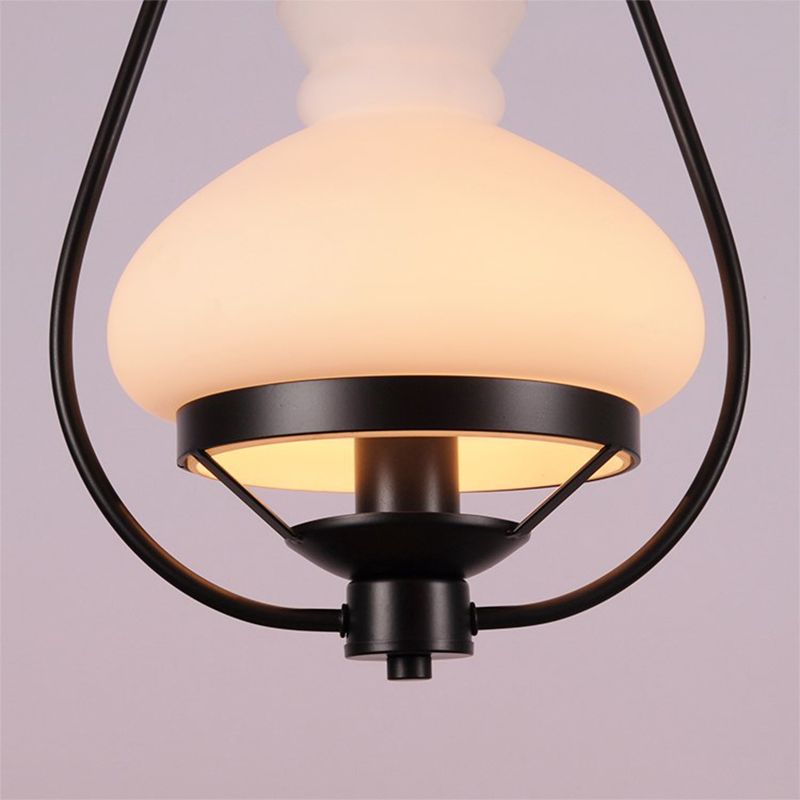 Single Light Ceiling Light Industrial Vase White Glass Pendant Lighting Fixture in Black