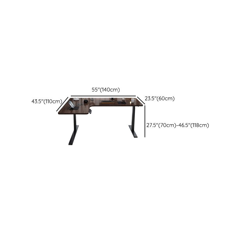 Adjustable Height Brown Computer Desk L-Shape Writing Desk for Home