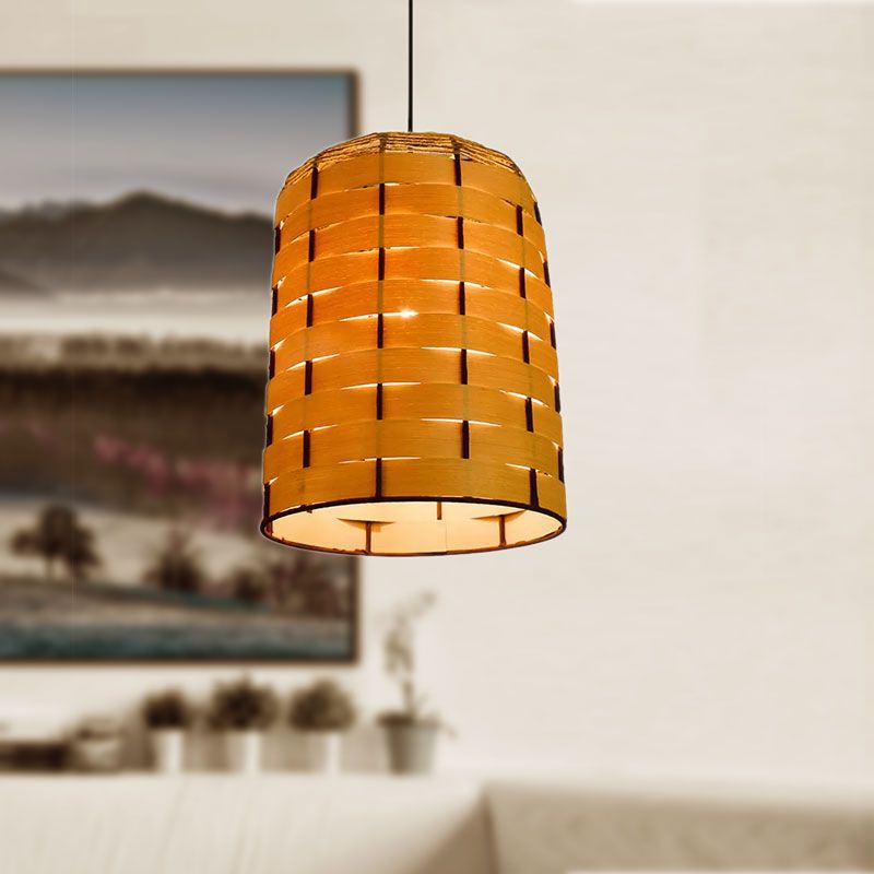 10"/12" Wide Dome Pendant Light Contemporary Wooden 1 Light Restaurant Hanging Lamp in Beige