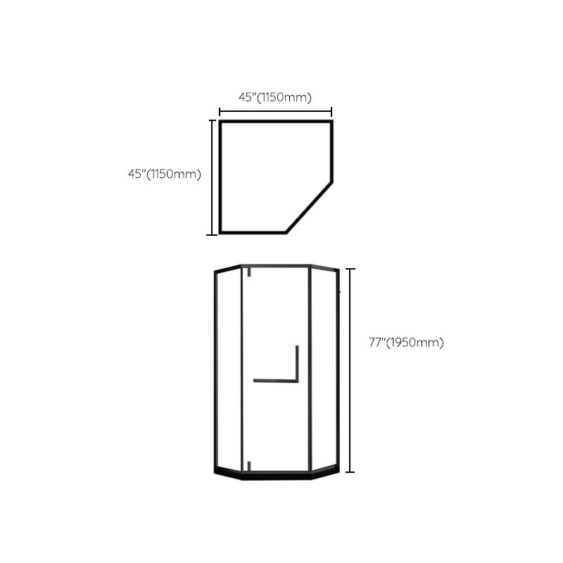 Contemporary Black Shower Enclosure Neo-Angle Semi-Frameless Clear Shower Enclosure