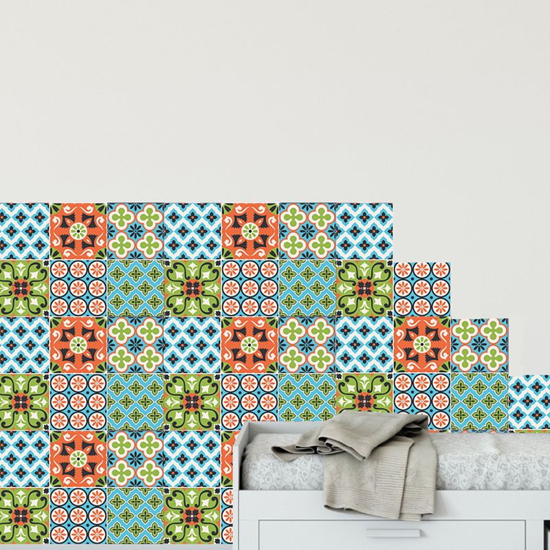 Floweret Peel and Paste Wallpaper Panels Blue-Green Bohemian Wall Decor for Kitchen