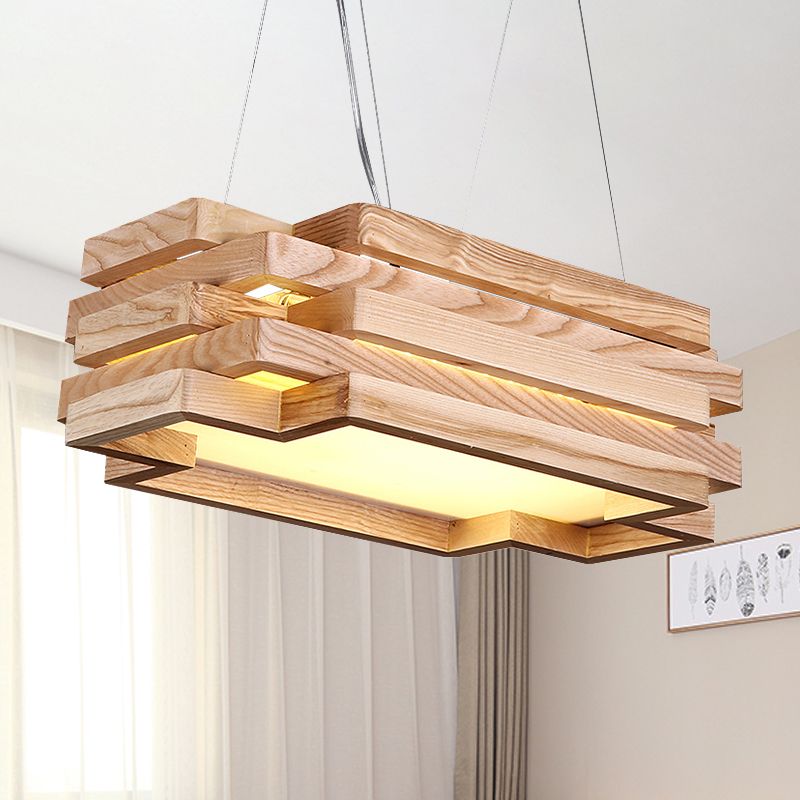 5-stufig Rechteck hängen hängendes Holz Nordic Stylish LED Pendellicht in Beige für Teestation