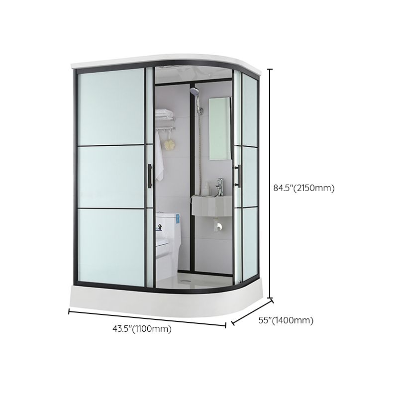 Black Framed Shower Stall with White Base Tempered Glass Shower Stall