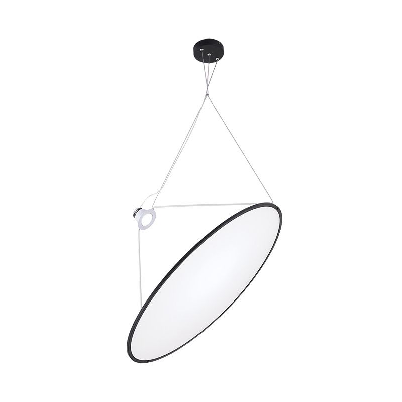 Black Oval Ceiling Pendant Minimalist LED Panel Acrylic Chandelier in Warm Light