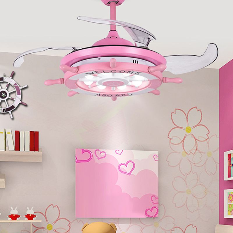 Mediterranean Rudder Pendant Fan Light Fixture Metal Bedroom Kindergarten Semi Flush Light