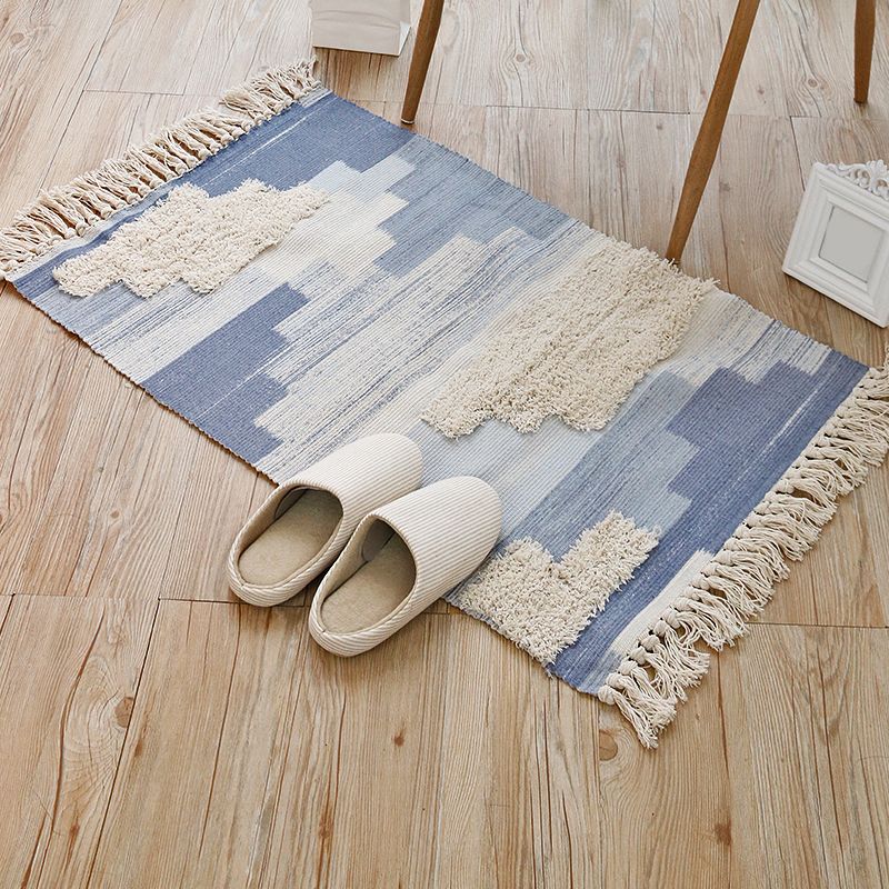 Multi-Color Boho Rug Cotton Abstract Pattern Indoor Rug Anti-Slip Backing Pet Friendly Area Carpet for Living Room