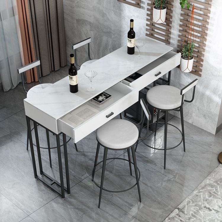 Marble Bistro Bar Desk with Rectangle Table Top White Double Pedestal Table-41.3" H