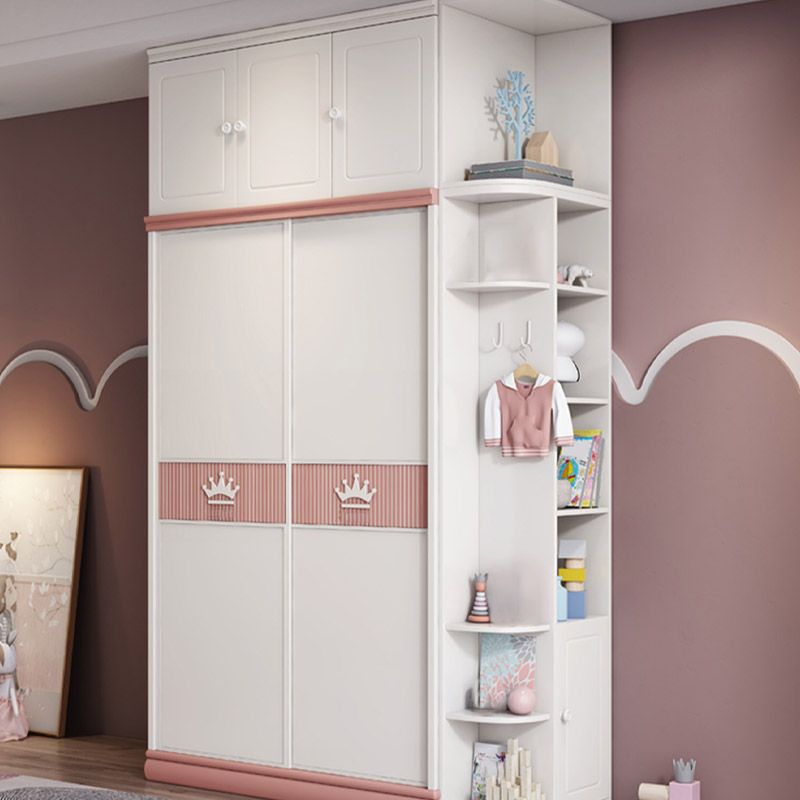 Contemporary Wooden Wardrobe Cloth Rod Included Kids Closet with Sliding Door