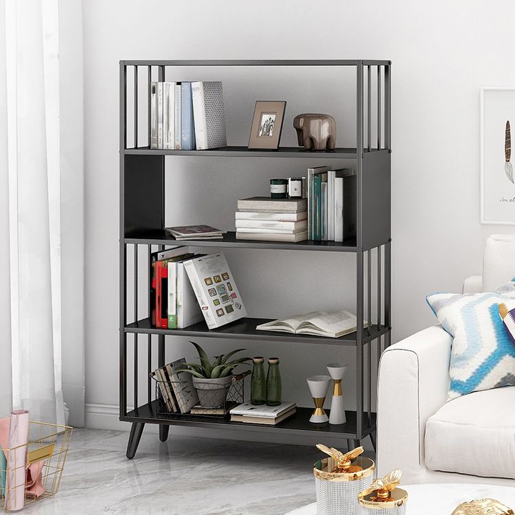 Modern Style Metal Bookshelf Black Open Back Bookcase for Home Office