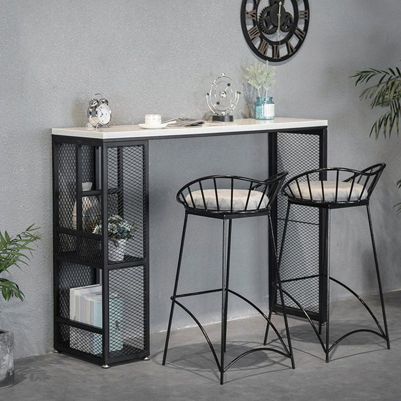 Black and White Bistro Bar Desk with Storage Living Room Stone Bistro Bar Table