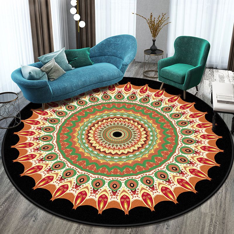 Moroccan Round Rug Medallion Print Indoor Rug Stain Resistant Polyester Area Rug for Living Room