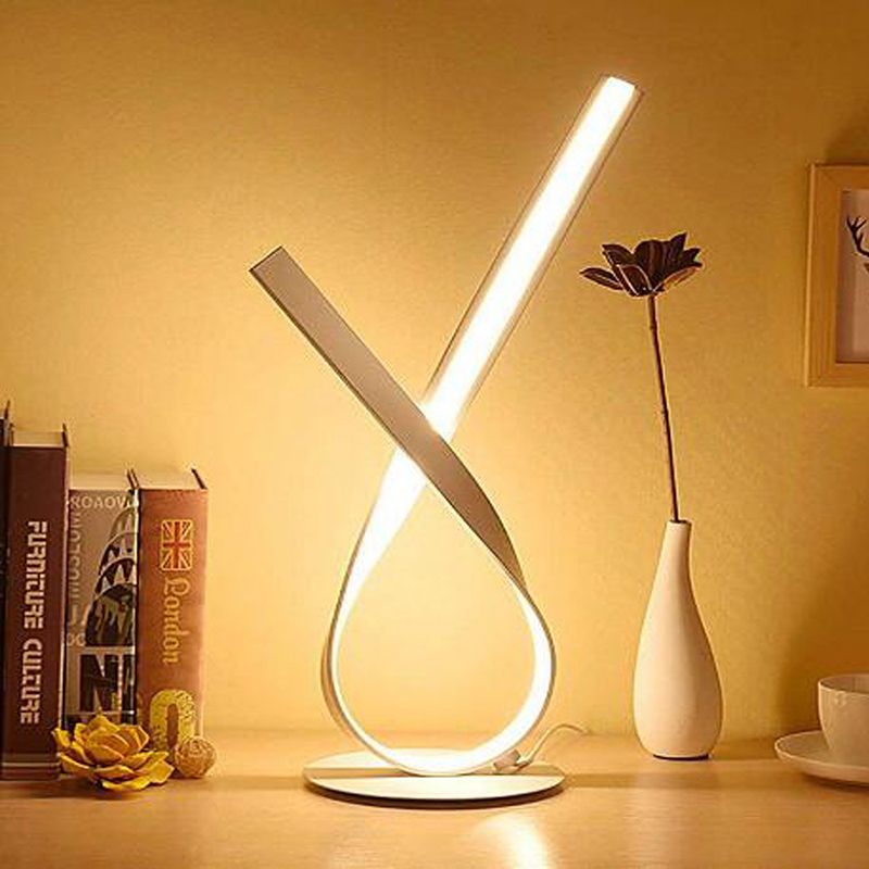 Twisted Desk Light Minimalism Acrylic LED White Night Table Lamp in White/Warm Light for Bedside