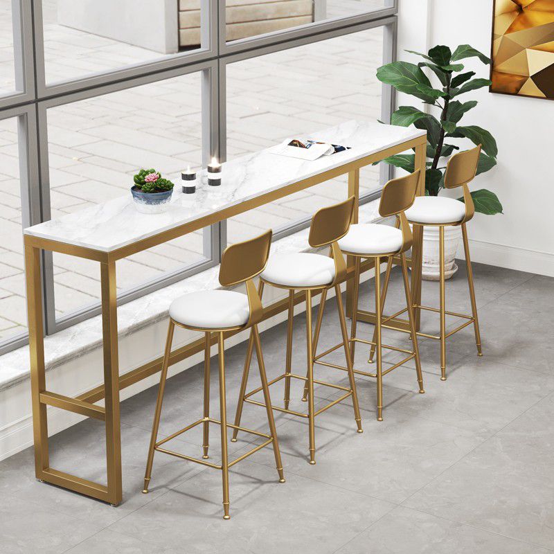 Stone Bar Dining Table Glam Rectangle Bar Table with Trestle Pedestal for Milk Tea Shop