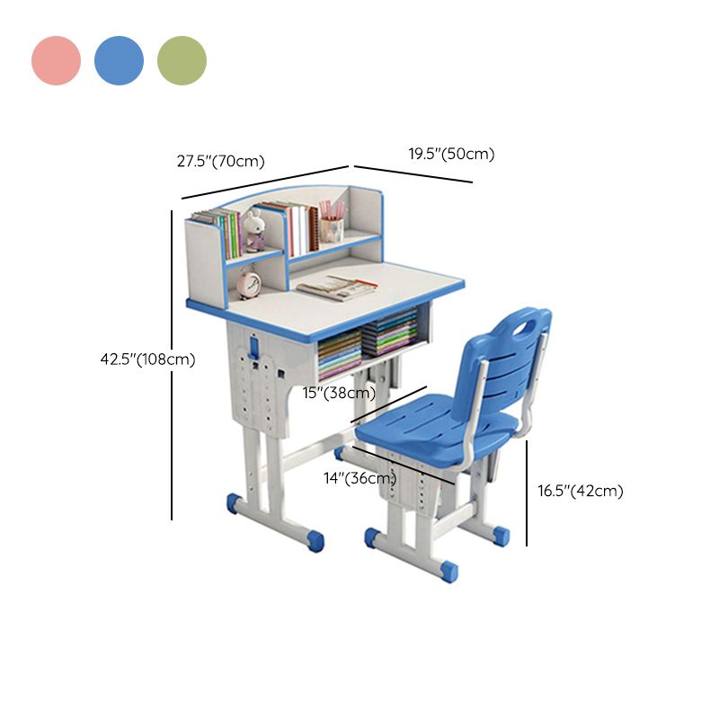 Adjustable Child Desk Solid Wood Desk and Chair Set with Bookshelf