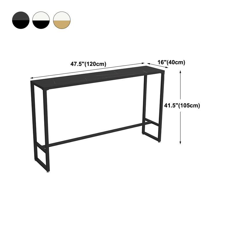 Modern Rectangle Iron Bar Dining Table Stone Top Indoor Bistro Table with Footrest