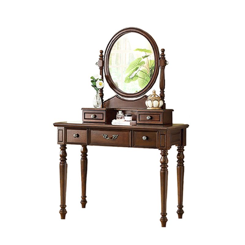 17.7"Wide Wood Makeup Vanity Set with Drawers and Mirror, Brown