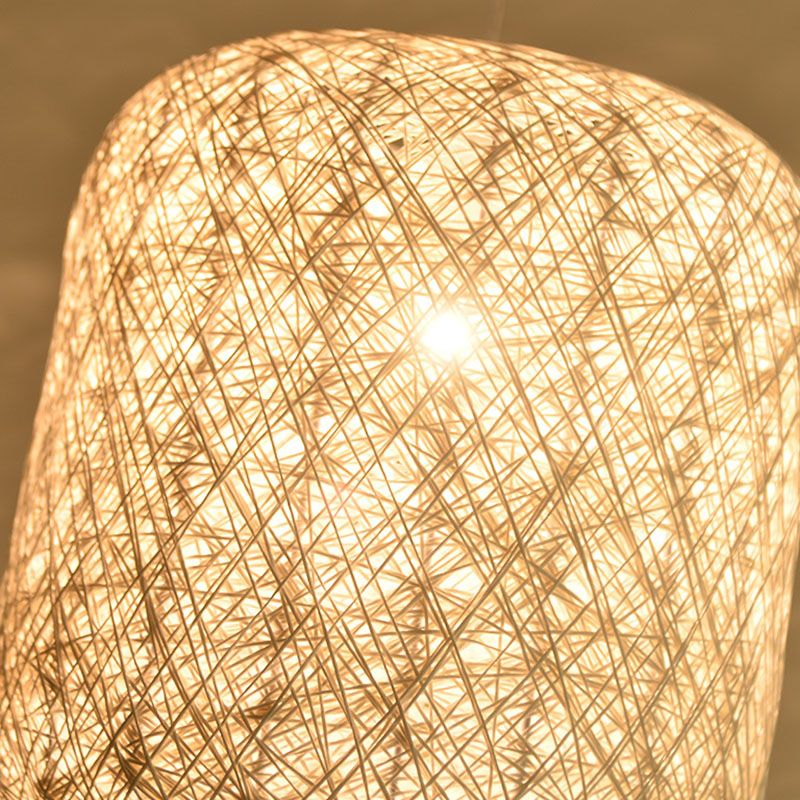 Cylinder Ceiling Hanging Lantern Chinese Style Rattan 1 Bulb Restaurant Pendant Lamp