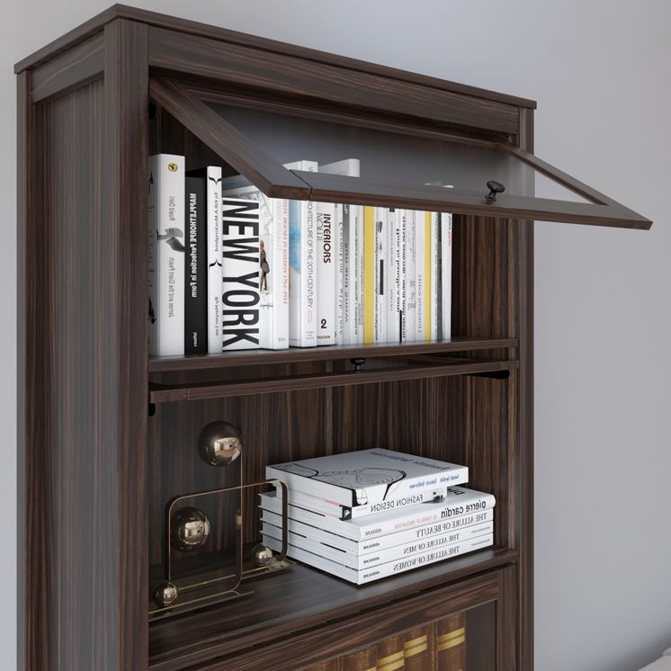 Modern Vertical Standard Bookshelf Manufactured Wood Bookcase with Glass Doors