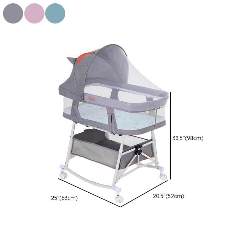 Contemporary Gliding Crib Cradle Metal Bedside Bassinet With Storage Basket