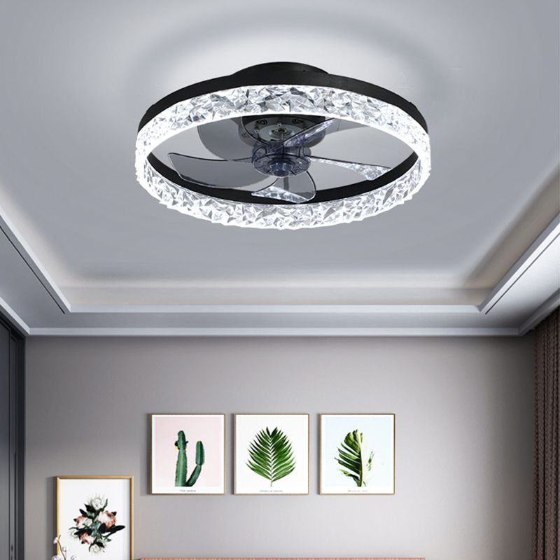 Modern Luxury LED Ceiling Fans Lacquered Iron Circular Flush Mount with Acrylic Shade