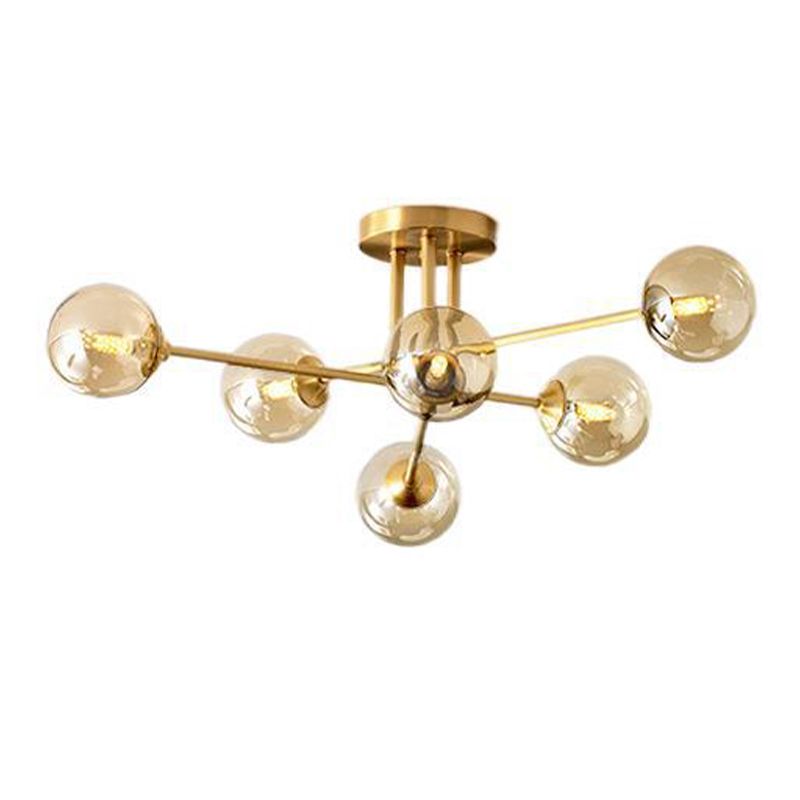 Modern Style Sputnik Flush Mount Metal Ceiling Light in Gold for Living Room