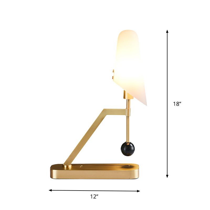 Postmodern 1 Bulb Table Lamp Brass Half-Trapezoid Nightstand Light with Cream Glass Shade