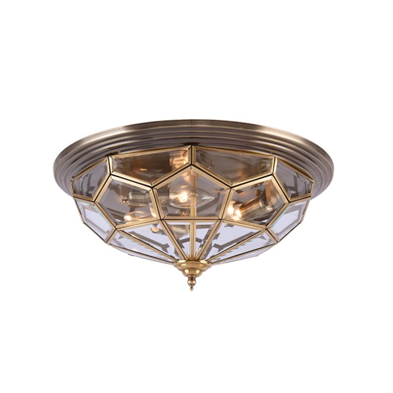 14"/18" W Prism Bedroom Flush Mount Light Colonial Clear Beveled Glass 2/3 Bulbs Brass Close to Ceiling Lamp