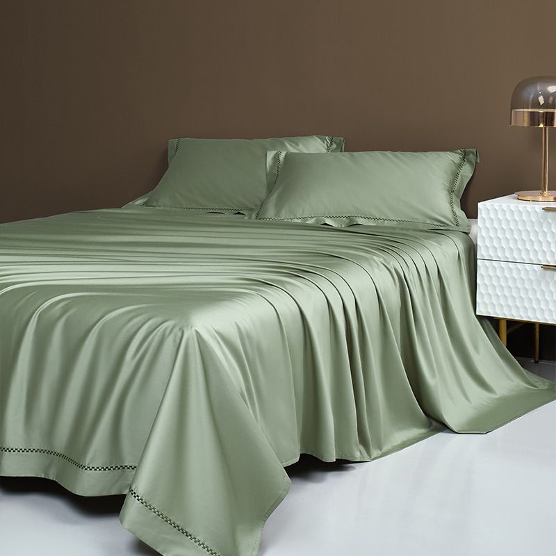 Solid Bed Sheet Embroidery Cotton Fade Resistant Sateen Weave Bed Sheet