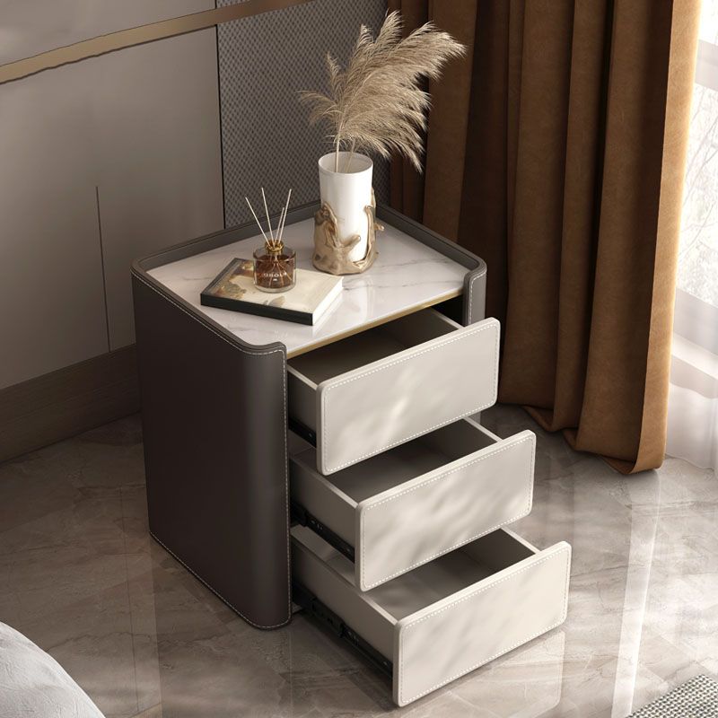 Modernism Storage Night Table 3 Drawers Stone/Wood Bed Nightstand for Home