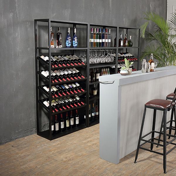 Metal Floor Bottle Wine Rack Contemporary Black Wine Holder Rack with Shelves