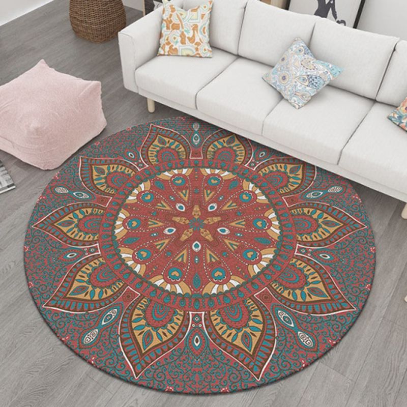 Blue Living Room Area Carpet Bohemian Americana Pattern Rug Polyester Stain Resistant Area Rug