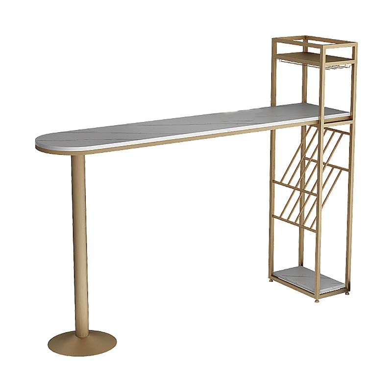 Glam Style Gold Iron Bar Tabel 41.3 "H Faux Marble Witte Top Bistro Table met wijnrek