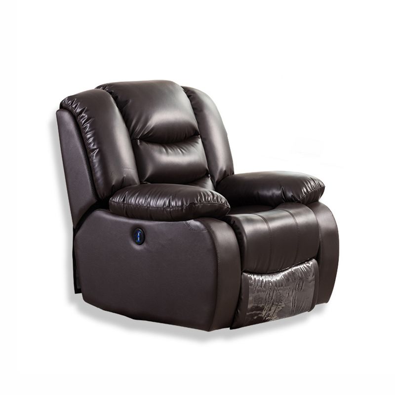 Traditional Style Standard Recliner Genuine Leather in Dark Brown Indoor Recliner Chair