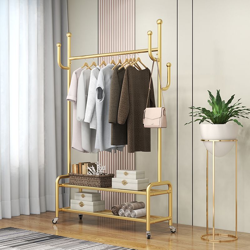 Modern Style Mobile Coat Rack Free Standing Hooks Design Metallic Coat Rack