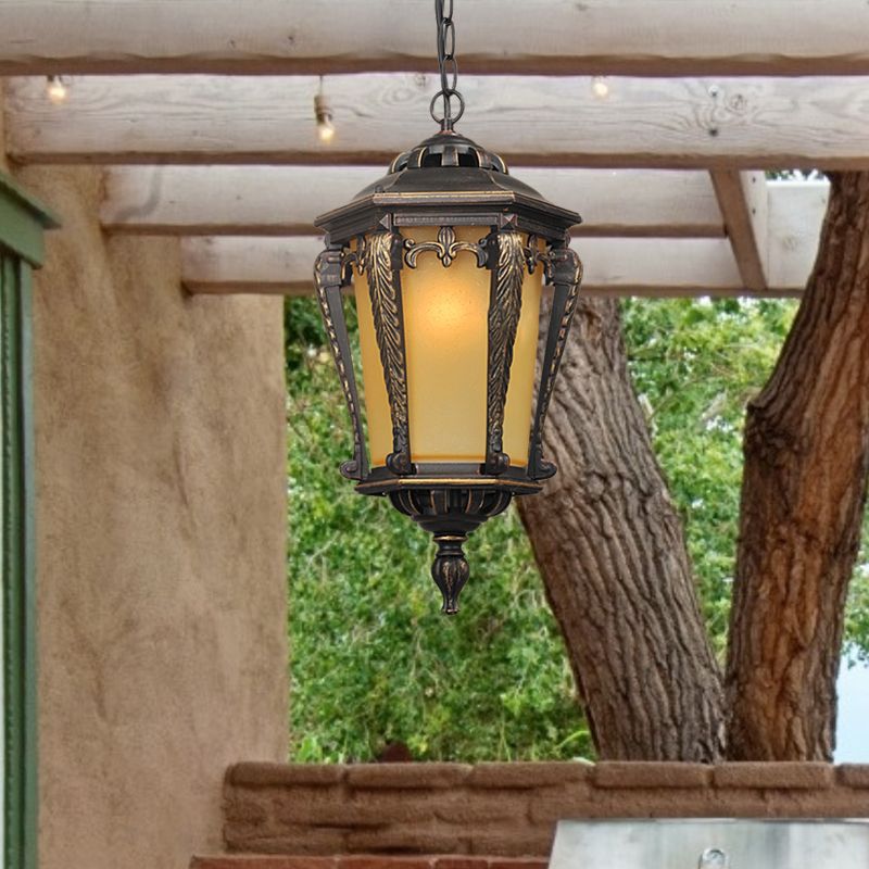 Bronze 1 kop hanglamp Licht Lodge Geel Glazen lantaarn Opgehangen verlichtingsarmatuur voor buiten