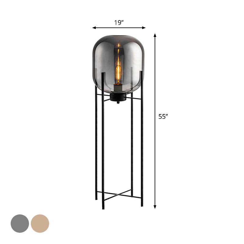 Oblong Living Room Stand Up Light Smoke Gray/Cognac Glass Shade LED Simplicity Floor Standing Lamp