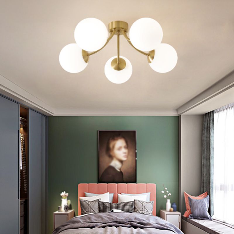 Nordic Style Golden Ceiling Lamp Ball Shape Glass Shade Ceiling Light for Bedroom