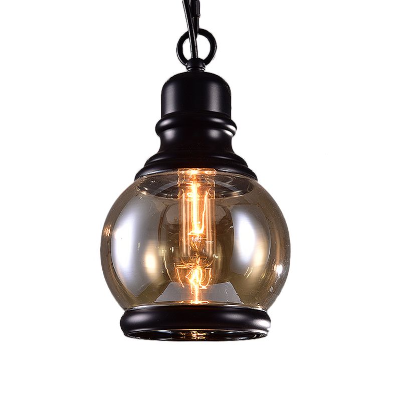 Black Globe/Bottle/Oval Drop Pendant Industrial Smoky Grey Glass 1 Head Kitchen Hanging Light Kit