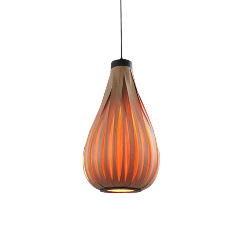 Orange Teardrop Suspension Lighting Minimalist Single-Bulb Wood Pendant Ceiling Light