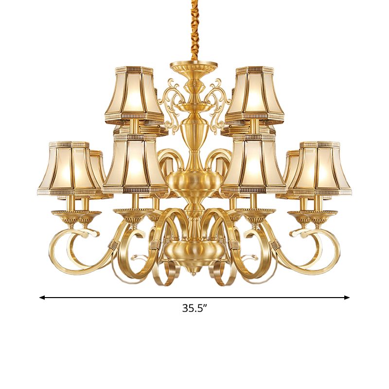 Brass 6/8/12 Lights Chandelier Lamp Colonial Frosted Glass Curved Hanging Light, Small/Medium/Large