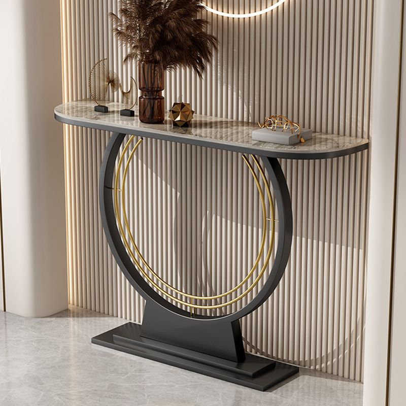 Glam Scratch Resistant Half Moon Slate Hall Pedestal Console Table