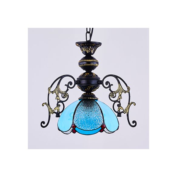 Tiffany Tiffany Petal Pendant lampe noire Finis 1 Light Tachage de vitrail Hanging Light en clair / bleu