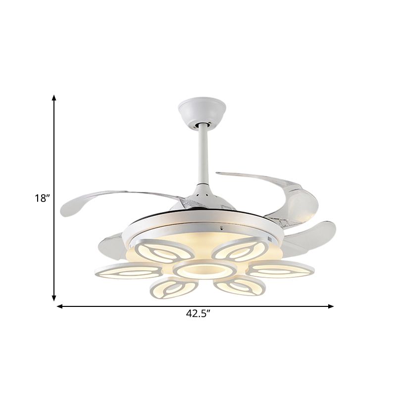 42.5 "breed wit hart/blad/slak semi-spoel Moderne acryl 4-blade LED hangers ventilatorverlichting voor eetkamer