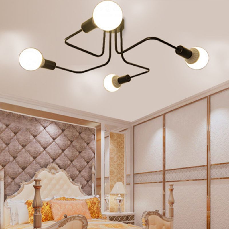 Modern Exposed Bulb Semi Flush Mount Ceiling Fixture Metal Semi Flush Mount Lighting for Living Room