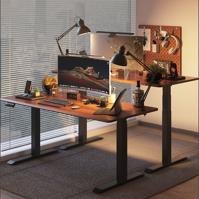 Electric Height Adjustment Computer Desk Modern Rectangular Wood Writing Desk