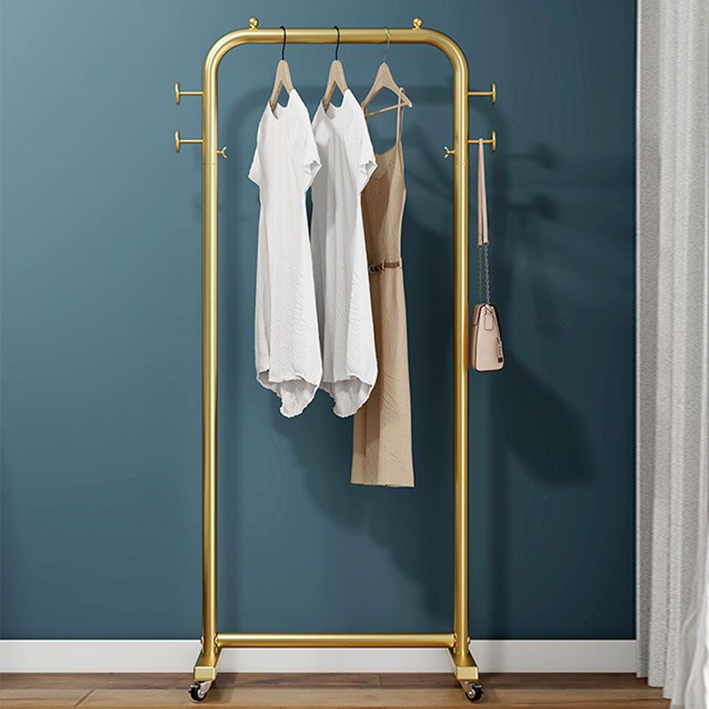 Modern Hall Stand Metal Hanging Rail and 4 Hooks Coat Rack with Castors