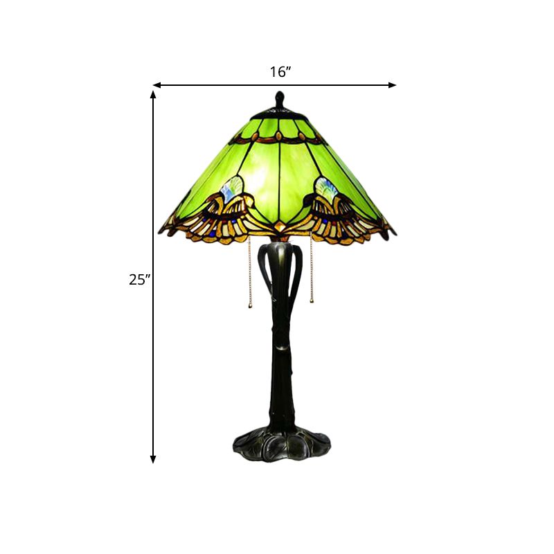 Cone/Dome Nightstand Lighting Victorian Cut Glass 2-Head Gold Pull Chain Table Lamp with Blossom Pattern