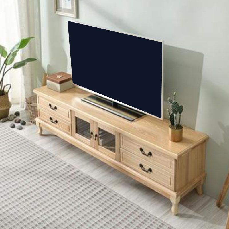 Wooden TV Stand Console Enclosed Storage TV Console with Drawers