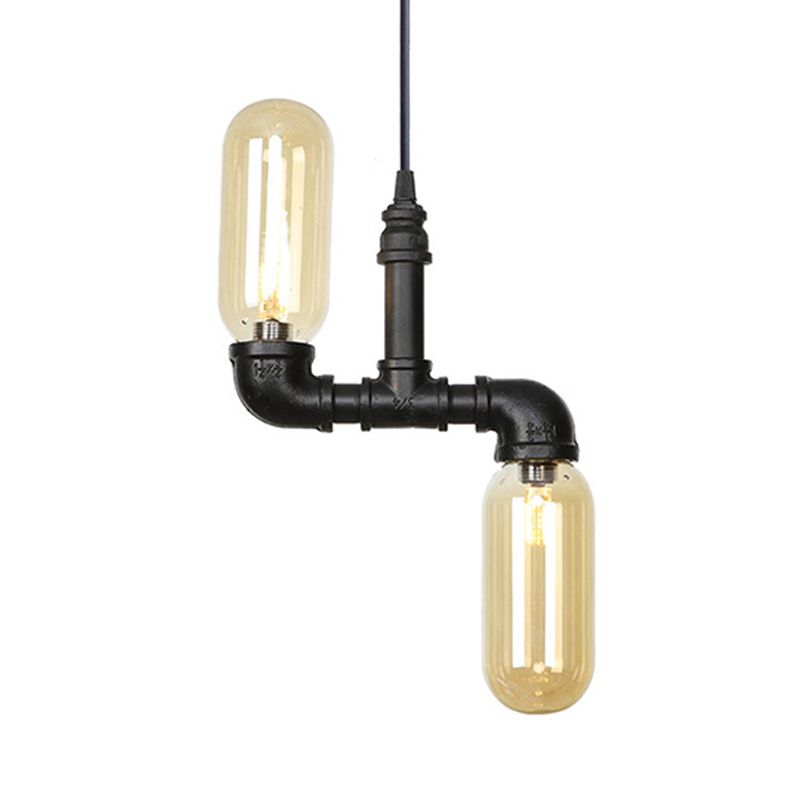 Bernsteinglas Schwarz Suspension Light Pill Capsule 2-leichte industrielle LED-Kronleuchter-Anhängerlampe