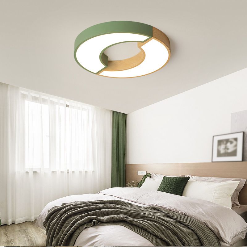 2 Light Circle Ceiling Light Modern Macaron Style Metal Ceiling Lighting for Bedroom